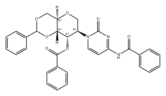 1,5-Anhydro-3-O-benzoyl-4,6-O-benzylidene-2-deoxy-2-(N4-benzoylcytidin-1-yl)-D-altro-hexitol Struktur