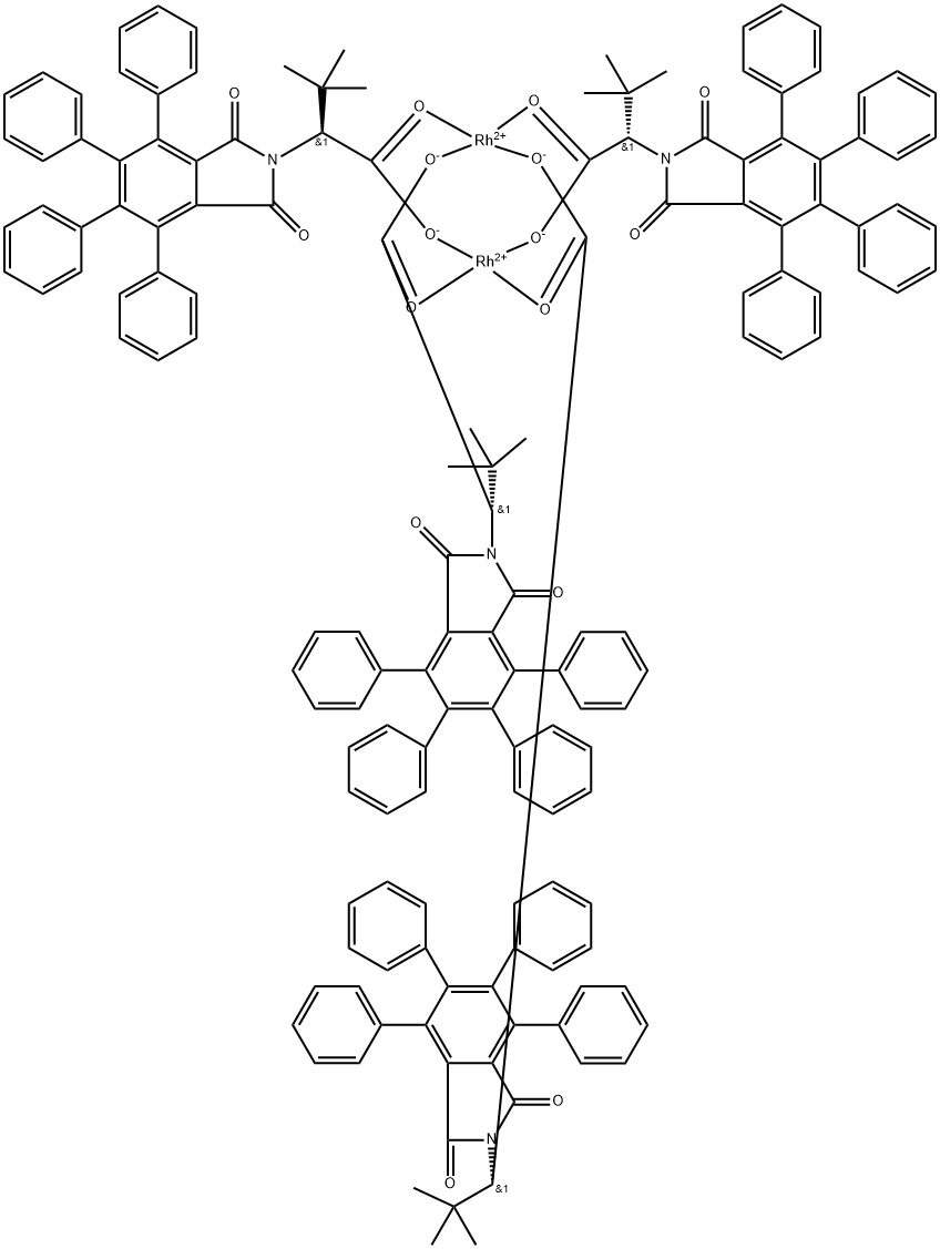 Tetrakis[μ-[(αS)-α-(1,1-dimethylethyl)-1,3-dihydro-1,3-dioxo-4,5,6,7-tetraphenyl-2H-isoindole-2-acetato-κO2:κO′2]]dirhodium Structure