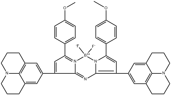 Boron, difluoro[5-(4-methoxyphenyl)-N-[5-(4-methoxyphenyl)-3-(2,3,6,7-tetrahydro-1H,5H-benzo[ij]quinolizin-9-yl)-2H-pyrrol-2-ylidene-κN]-3-(2,3,6,7-tetrahydro-1H,5H-benzo[ij]quinolizin-9-yl)-1H-pyrrol-2-aminato-κN1]-, (T-4)- Structure