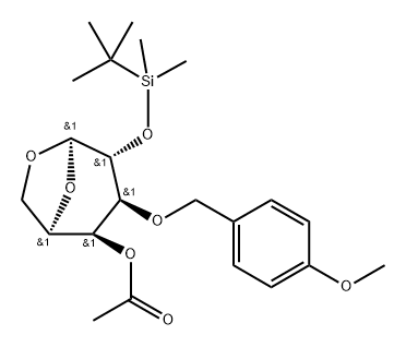 .beta.-D-Galactopyranose, 1,6-anhydro-2-O-(1,1-dimethylethyl)dimethylsilyl-3-O-(4-methoxyphenyl)methyl-, acetate Structure