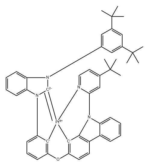 铂,[2-[3-[3-3,5-双(1,1-二甲基乙基)苯基]-1H-苯并咪唑-1-基-ΚC2]苯氧基-ΚC2]-9-[4-(1,1-二甲基乙基)-2-吡啶基-ΚN]-9H-咔唑(4-)-ΚC1]-,(SP-4-4)- 结构式