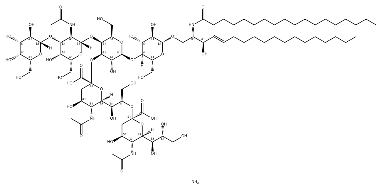 Octadecanamide, N-[(1S,2R,3E)-1-[[[O-(N-acetyl-α-neuraminosyl)-(2→8)-O-(N-acetyl-α-neuraminosyl)-(2→3)-O-[O-β-D-galactopyranosyl-(1→3)-2-(acetylamino)-2-deoxy-β-D-galactopyranosyl-(1→4)]-O-β-D-galactopyranosyl-(1→4)-β-D-glucopyranosyl]oxy]methyl]-2-hydroxy-3-heptadecen-1-yl]-, ammonium salt (1:2)|