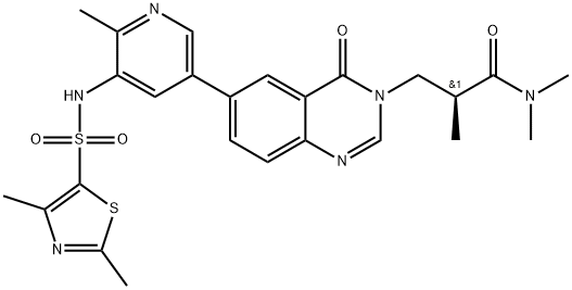 (S)-3-(6-(5-((2,4-dimethylthiazole)-5-sulfonamido)-6-methylpyridin-3-yl)-4-oxoquinazolin-3(4H)-yl)-N,N,2-trimethylpropanamide 结构式