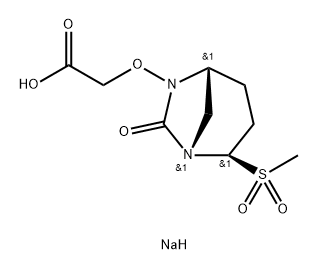 Acetic acid, 2-[[(1S,2R,5R)-2-(methylsulfonyl)- 7-oxo-1,6-diazabicyclo[3.2.1]oct-6-yl]oxy]-, sodium salt (1:1) Structure