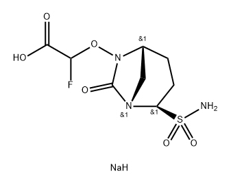 Acetic acid, 2-[[(1S,2R,5R)-2-(aminosulfonyl)-7- oxo-1,6-diazabicyclo[3.2.1]oct-6-yl]oxy]-2- fluoro-, sodium salt (1:1) Structure
