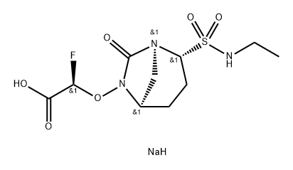 Acetic acid, 2-[[(1S,2R,5R)-2-[(ethylamino) sulfonyl]-7-oxo-1,6-diazabicyclo[3.2.1]oct-6-yl] oxy]-2-fluoro-, sodium salt (1:1), (2R)- Structure