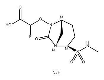 Acetic acid, 2-fluoro-2-[[(1S,2R,5R)-2-[(methyl amino)sulfonyl]-7-oxo-1,6-diazabicyclo[3.2.1] oct-6-yl]oxy]-, sodium salt (1:1) Structure