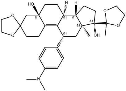 19-Norpregn-9-ene-3,20-dione, 11-[4-(dimethylamino)phenyl]-5,17-dihydroxy-, cyclic 3,20-bis(1,2-ethanediyl acetal), (5α,11β,17α)- Structure