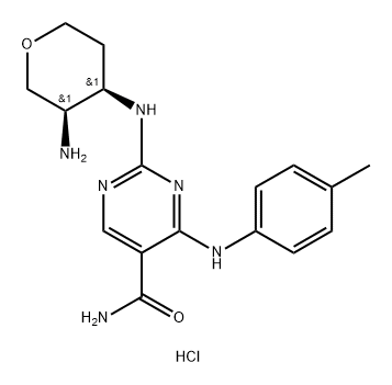 5-Pyrimidinecarboxamide, 2-[[(3R,4R)-3-aminotetrahydro-2H-pyran-4-yl]amino]-4-[(4-methylphenyl)amino]-, hydrochloride (1:2) Structure