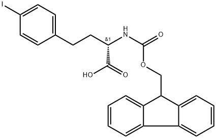 Benzenebutanoic acid, α-[[(9H-fluoren-9-ylmethoxy)carbonyl]amino]-4-iodo-, (αS)- Structure