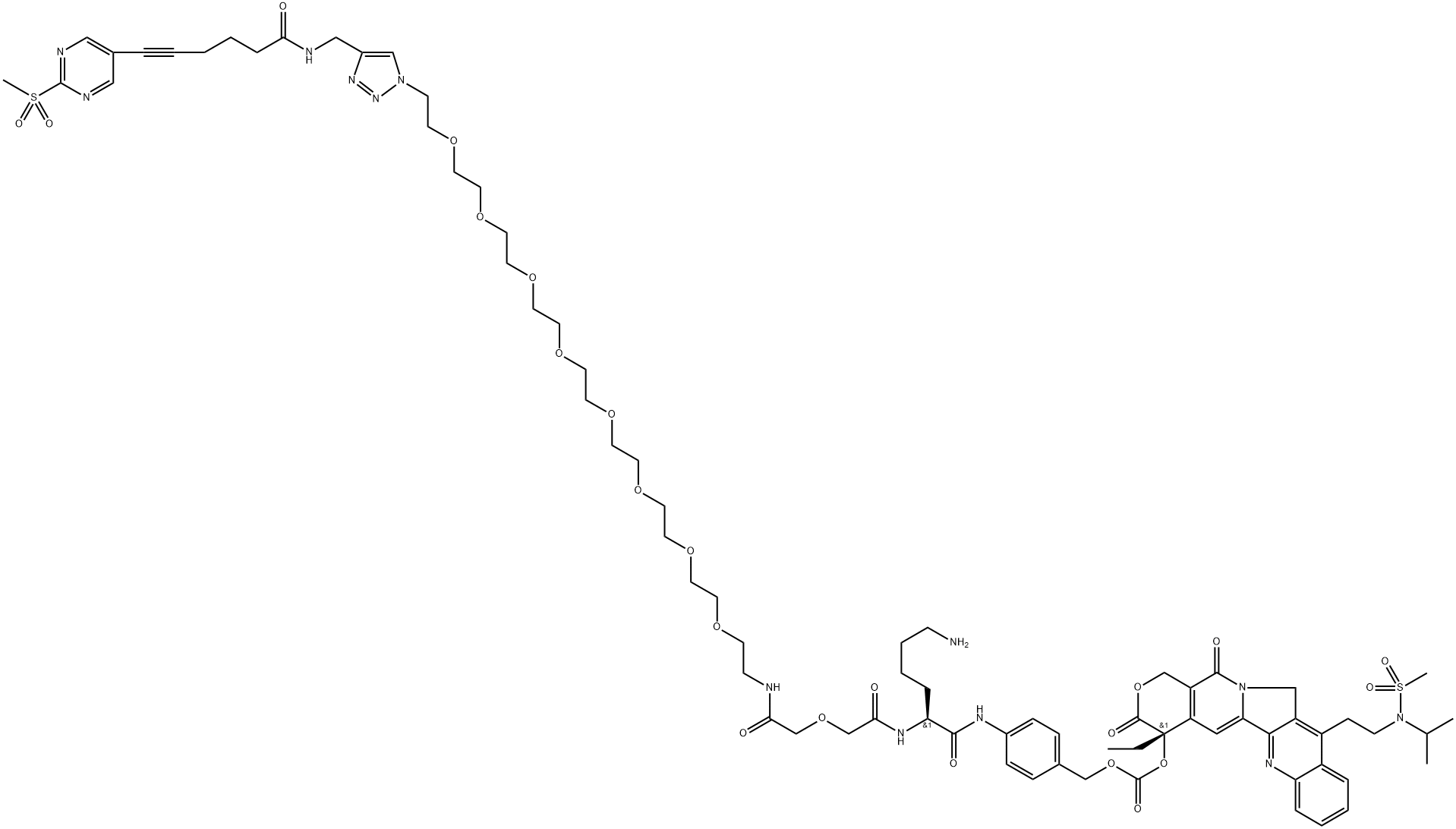 4-((S)-2-(4-氨基丁基)-35-(4-((6-(2-(甲基磺酰基)嘧啶-5-基)己-5-炔酰胺基)甲基)-1H-1,2,3-三唑-1-基)-4,8-二氧代-6,12,15,18,21,24,27,30,33-九氧杂-3,9-二氮杂三十五烷酰胺基)苄基((S)-4-乙基-11-(2-(N-异丙基甲基磺酰胺基)乙基)-3,14-二氧代-3,4,12,14-四氢-1H-吡喃并[3