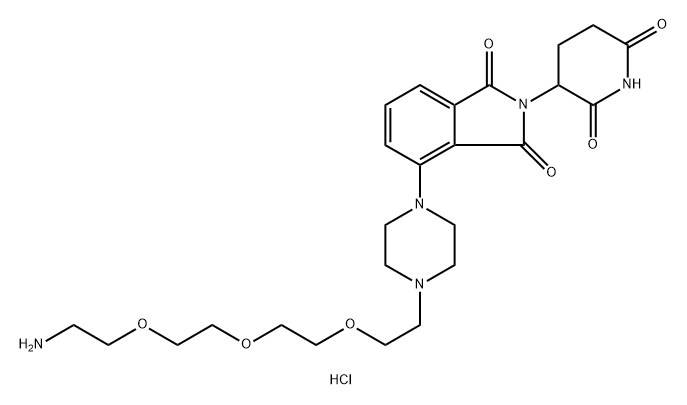 1H-Isoindole-1,3(2H)-dione, 4-[4-[2-[2-(2-aminoethoxy)ethoxy]ethyl]-1-piperazinyl]-2-(2,6-dioxo-3-piperidinyl)-, hydrochloride (1:1) 结构式