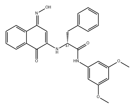 Benzenepropanamide, α-[[1,4-dihydro-4-(hydroxyimino)-1-oxo-2-naphthalenyl]amino]-N-(3,5-dimethoxyphenyl)-, (αR)- 化学構造式