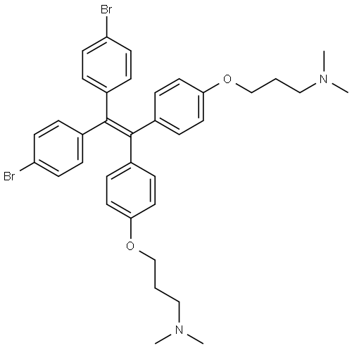 3,3'-(((2,2-双(4-溴苯基)乙烯-1,1-二基)双(4,1-亚苯基))双(氧基))二(N,N-二甲基丙烷-1-胺) 结构式