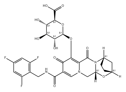 β-D-Glucopyranosiduronic acid, (2R,5S,13aR)-2,3,4,5,7,9,13,13a-octahydro-7,9-dioxo-10-[[[(2,4,6-trifluorophenyl)methyl]amino]carbonyl]-2,5-methanopyrido[1',2':4,5]pyrazino[2,1-b][1,3]oxazepin-8-yl Structure
