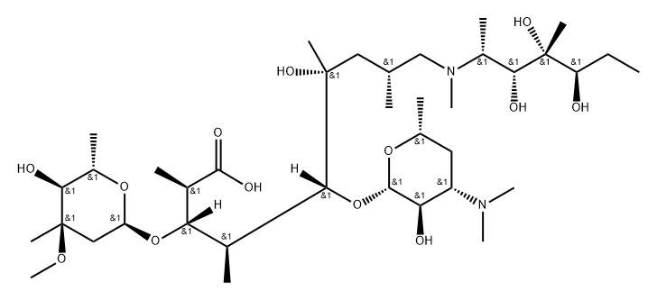 L-threo-L-ido-Nononic acid, O-2,6-dideoxy-3-C-methyl-3-O-methyl-α-L-ribo-hexopyranosyl-(1→3)-O-[3,4,6-trideoxy-3-(dimethylamino)-β-D-xylo-hexopyranosyl-(1→5)]-2,4,7,8,9-pentadeoxy-2,4,8-trimethyl-6-C-methyl-9-[methyl(1,2,6,7-tetradeoxy-4-C-methyl-D-manno-heptitol-2-yl)amino]- Struktur