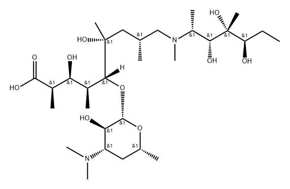 L-threo-L-ido-Nononic acid, 2,4,7,8,9-pentadeoxy-2,4,8-trimethyl-6-C-methyl-9-[methyl(1,2,6,7-tetradeoxy-4-C-methyl-D-manno-heptitol-2-yl)amino]-5-O-[3,4,6-trideoxy-3-(dimethylamino)-β-D-xylo-hexopyranosyl]- Struktur