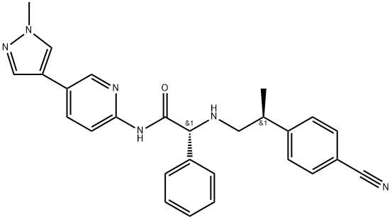 Benzeneacetamide, α-[[(2S)-2-(4-cyanophenyl)propyl]amino]-N-[5-(1-methyl-1H-pyrazol-4-yl)-2-pyridinyl]-, (αR)- Structure