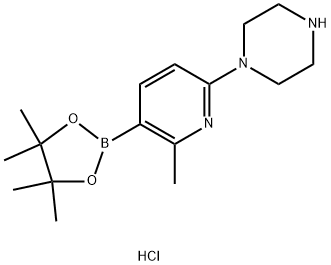 1-[6-Methyl-5-(tetramethyl-1,3,2-dioxaborolan-2-yl)pyridin-2-yl]piperazine hydrochloride 结构式