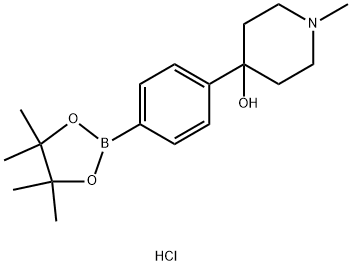 1-甲基-4-(4-(4,4,5,5-四甲基-1,3,2-二氧硼杂环戊烷-2-基)苯基)哌啶-4-醇盐酸盐 结构式