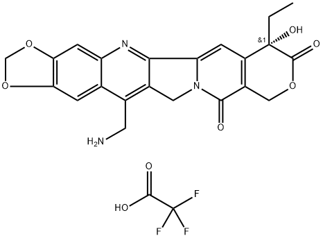 10H-1,3-Dioxolo[4,5-g]pyrano[3',4':6,7]indolizino[1,2-b]quinoline-8,11(7H,13H)-dione, 14-(aminomethyl)-7-ethyl-7-hydroxy-, (7S)-, 2,2,2-trifluoroacetate (1:1) 结构式