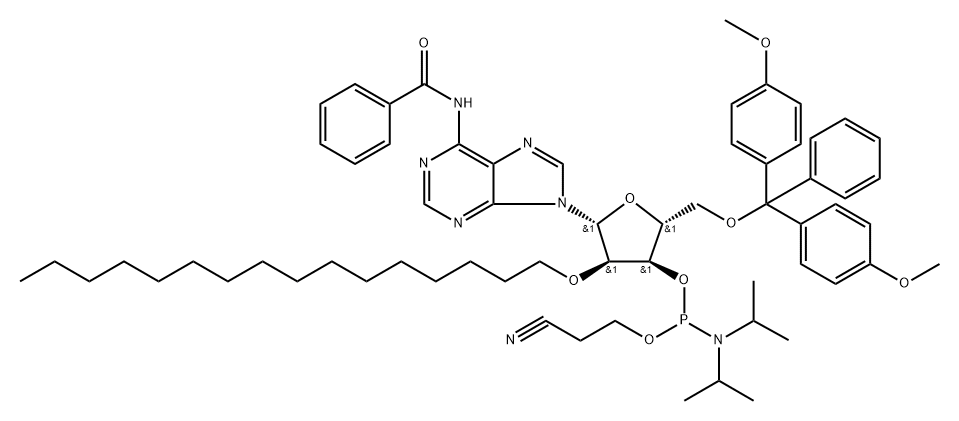N6-Bz-5’-O-DMTr-2’-O-hexadecanyl adenosine 3’-CED phosphoramidite Structure