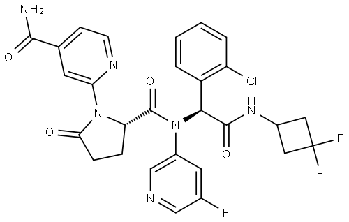 Glycinamide, 1-[4-(aminocarbonyl)-2-pyridinyl]-5-oxo-L-prolyl-2-(2-chlorophenyl)-N-(3,3-difluorocyclobutyl)-N2-(5-fluoro-3-pyridinyl)- Struktur
