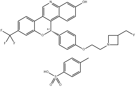 5H-[1]Benzopyrano[4,3-c]quinolin-2-ol, 5-[4-[2-[3-(fluoromethyl)-1-azetidinyl]ethoxy]phenyl]-8-(trifluoromethyl)-, (5S)-, compd. with 4-methylbenzenesulfonate (1:1),2408840-43-5,结构式