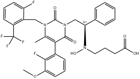 Butanoic acid, 4-[[(1R)-2-[5-(2-fluoro-3-methoxyphenyl)-3-[[2-fluoro-6-(trifluoromethyl)phenyl]methyl]-3,6-dihydro-4-methyl-2,6-dioxo-1(2H)-pyrimidinyl]-1-phenylethyl]hydroxyamino]- Structure