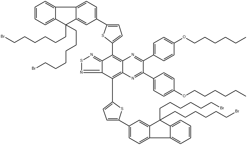 4,9-双(5-(9,9-双(6-溴己基)-9H-芴-2-基)噻吩基)-6,7-双(4-己氧基)苯基)-[1,2,5]噻二唑[3,4-G]喹喔啉 结构式