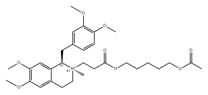 Isoquinolinium, 2-[3-[[5-(acetyloxy)pentyl]oxy]-3-oxopropyl]-1-[(3,4-dimethoxyphenyl)methyl]-1,2,3,4-tetrahydro-6,7-dimethoxy-2-methyl-, (1R,2R)- Structure