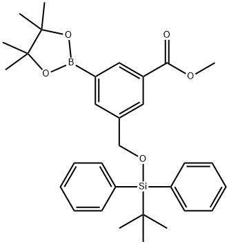 3-((((叔丁基二苯基甲硅烷基)氧基)甲基)-5-(4,4,5,5-四甲基-1,3,2-二氧杂硼硼烷-2-基)苯甲酸甲酯 结构式