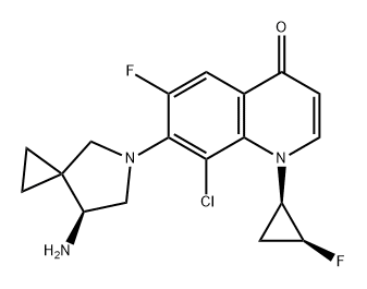 7-((S)-7-amino-5-azaspiro[2.4]heptan-5-yl)-8-chloro-6-fluoro-1-((1R,2S)-2-fluorocyclopropyl)quinolin-4(1H)-one Struktur