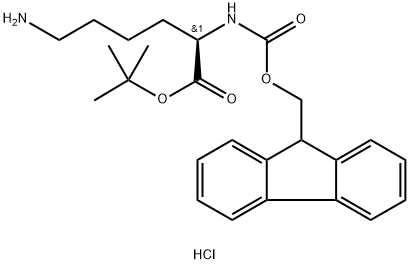 D-Lysine, N2-[(9H-fluoren-9-ylmethoxy)carbonyl]-, 1,1-dimethylethyl ester, hydrochloride (1:1) Structure