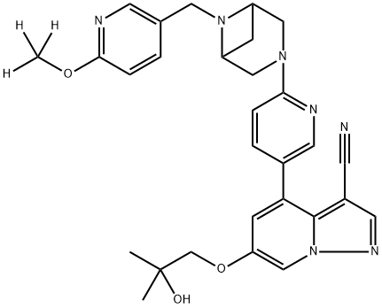 Pyrazolo[1,5-a]pyridine-3-carbonitrile, 6-(2-hydroxy-2-methylpropoxy)-4-[6-[6-[[6-(methoxy-d3)-3-pyridinyl]methyl]-3,6-diazabicyclo[3.1.1]hept-3-yl]-3-pyridinyl]- Structure