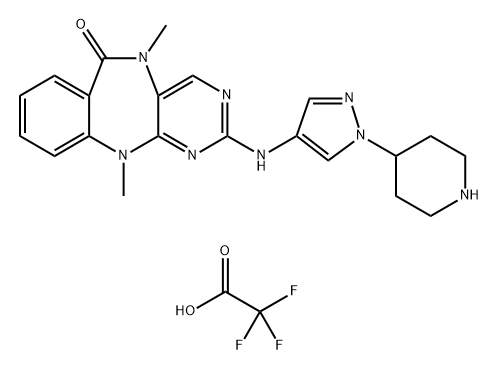 6H-Pyrimido[4,5-b][1,4]benzodiazepin-6-one, 5,11-dihydro-5,11-dimethyl-2-[[1-(4-piperidinyl)-1H-pyrazol-4-yl]amino]-, 2,2,2-trifluoroacetate (1:1) Structure