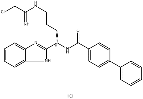 [1,1'-Biphenyl]-4-carboxamide, N-[(1S)-1-(1H-benzimidazol-2-yl)-4-[(2-chloro-1-iminoethyl)amino]butyl]-, hydrochloride (1:1),2436747-41-8,结构式