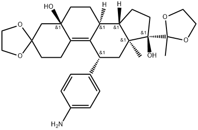 19-Norpregn-9-ene-3,20-dione, 11-(4-aminophenyl)-5,17-dihydroxy-, cyclic bis(1,2-ethanediyl acetal), (5α,11β)- (9CI) Struktur
