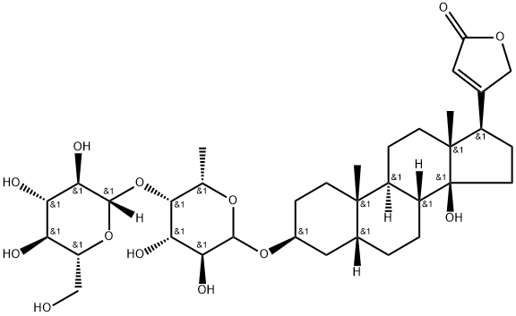 3β-[(4-O-β-D-Glucopyranosyl-6-deoxy-L-galactopyranosyl)oxy]-14-hydroxy-5β-card-20(22)-enolide Struktur
