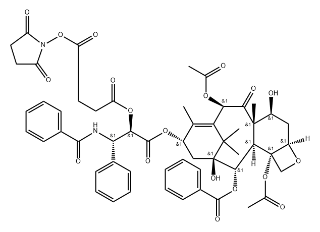 Butanedioic acid, 1-[(1R)-2-[[(2aR,4S,4aS,6R,9S,11S,12S,12aR,12bS)-6,12b-bis(acetyloxy)-12-(benzoyloxy)-2a,3,4,4a,5,6,9,10,11,12,12a,12b-dodecahydro-4,11-dihydroxy-4a,8,13,13-tetramethyl-5-oxo-7,11-methano-1H-cyclodeca[3,4]benz[1,2-b]oxet-9-yl]oxy]-1-[(S)-(benzoylamino)phenylmethyl]-2-oxoethyl] 4-(2,5-dioxo-1-pyrrolidinyl) ester Structure