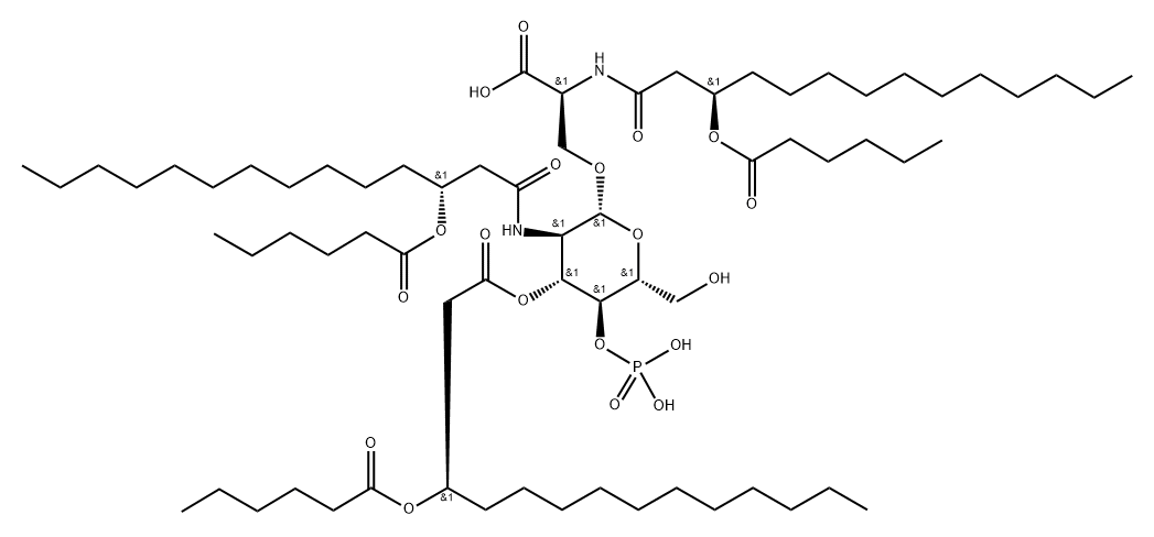 Hexanoic acid, (1R)-1-[2-[[(1S)-1-carboxy-2-[[2-deoxy-3-O-[(3R)-1-oxo-3-[(1-oxohexyl)oxy]tetradecyl]-2-[[(3R)-1-oxo-3-[(1-oxohexyl)oxy]tetradecyl]amino]-4-O-phosphono-β-D-glucopyranosyl]oxy]ethyl]amino]-2-oxoethyl]dodecyl ester Structure