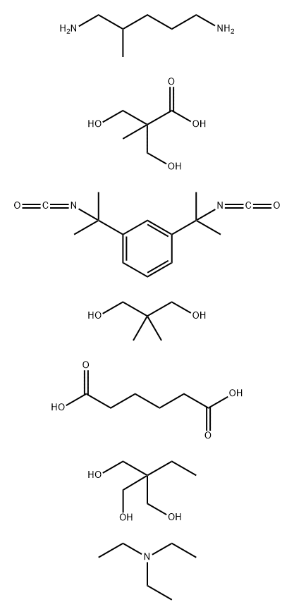 Hexanedioic acid, polymer with 1,3-bis(1-isocyanato-1-methylethyl)benzene, 2,2-dimethyl-1,3-propanediol, 2-ethyl-2-(hydroxymethyl)-1,3-propanediol, 3-hydroxy-2-(hydroxymethyl)-2-methylpropanoic acid and 2-methyl-1,5-pentanediamine, compd. with N,N-diethyl Struktur