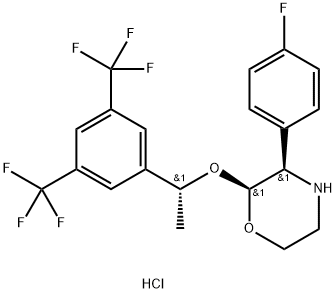 Morpholine, 2-[(1R)-1-[3,5-bis(trifluoromethyl)phenyl]ethoxy]-3-(4-fluorophenyl)-, hydrochloride (1:1), (2S,3R)- Structure