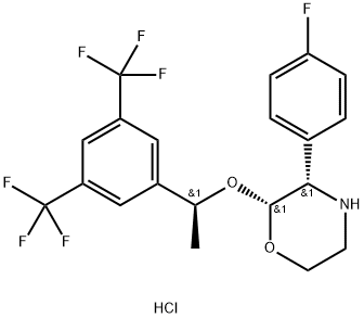 Morpholine, 2-[(1S)-1-[3,5-bis(trifluoromethyl)phenyl]ethoxy]-3-(4-fluorophenyl)-, hydrochloride (1:1), (2R,3S)- Structure