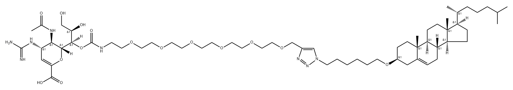 D-glycero-D-galacto-Non-2-enonic acid, 5-(acetylamino)-4-[(aminoiminomethyl)amino]-2,6-anhydro-3,4,5-trideoxy-, 7-[21-[1-[6-[(3β)-cholest-5-en-3-yloxy]hexyl]-1H-1,2,3-triazol-4-yl]-5,8,11,14,17,20-hexaoxa-2-azaheneicosanoate]|