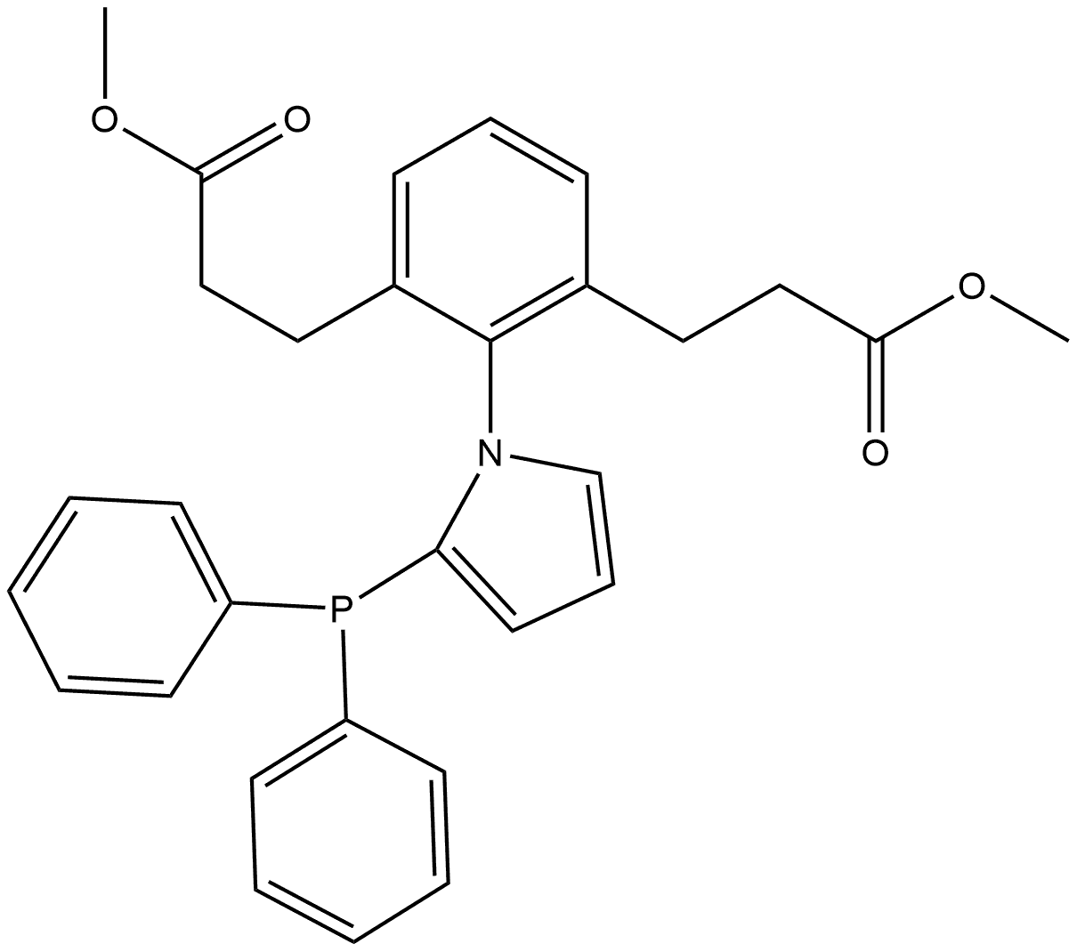 dimethyl 3,3'-(2-(2-(diphenylphosphanyl)-1H-pyrrol-1-yl)-1,3-phenylene)dipropionate Structure