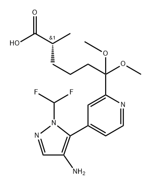 2-Pyridinehexanoic acid, 4-[4-amino-1-(difluoromethyl)-1H-pyrazol-5-yl]-ε,ε-dimethoxy-α-methyl-, (αR)- 结构式