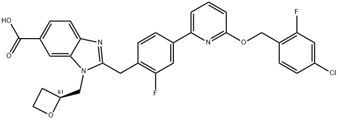 1H-Benzimidazole-6-carboxylic acid, 2-[[4-[6-[(4-chloro-2-fluorophenyl)methoxy]-2-pyridinyl]-2-fluorophenyl]methyl]-1-[(2S)-2-oxetanylmethyl Structure