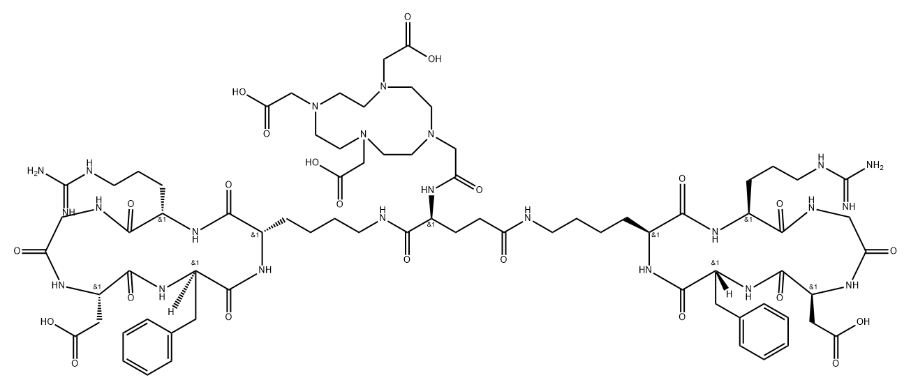 DOTA-GLU[CYCLO(ARG-GLY-ASP-D-PHE-LYS)]2, 250612-06-7, 结构式