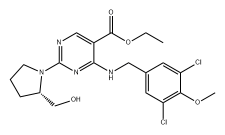 ethyl (S)-4-((3,5-dichloro-4-methoxybenzyl)amino)-2-(2-(hydroxymethyl)pyrrolidin-1-yl)pyrimidine-5-carboxylate Struktur
